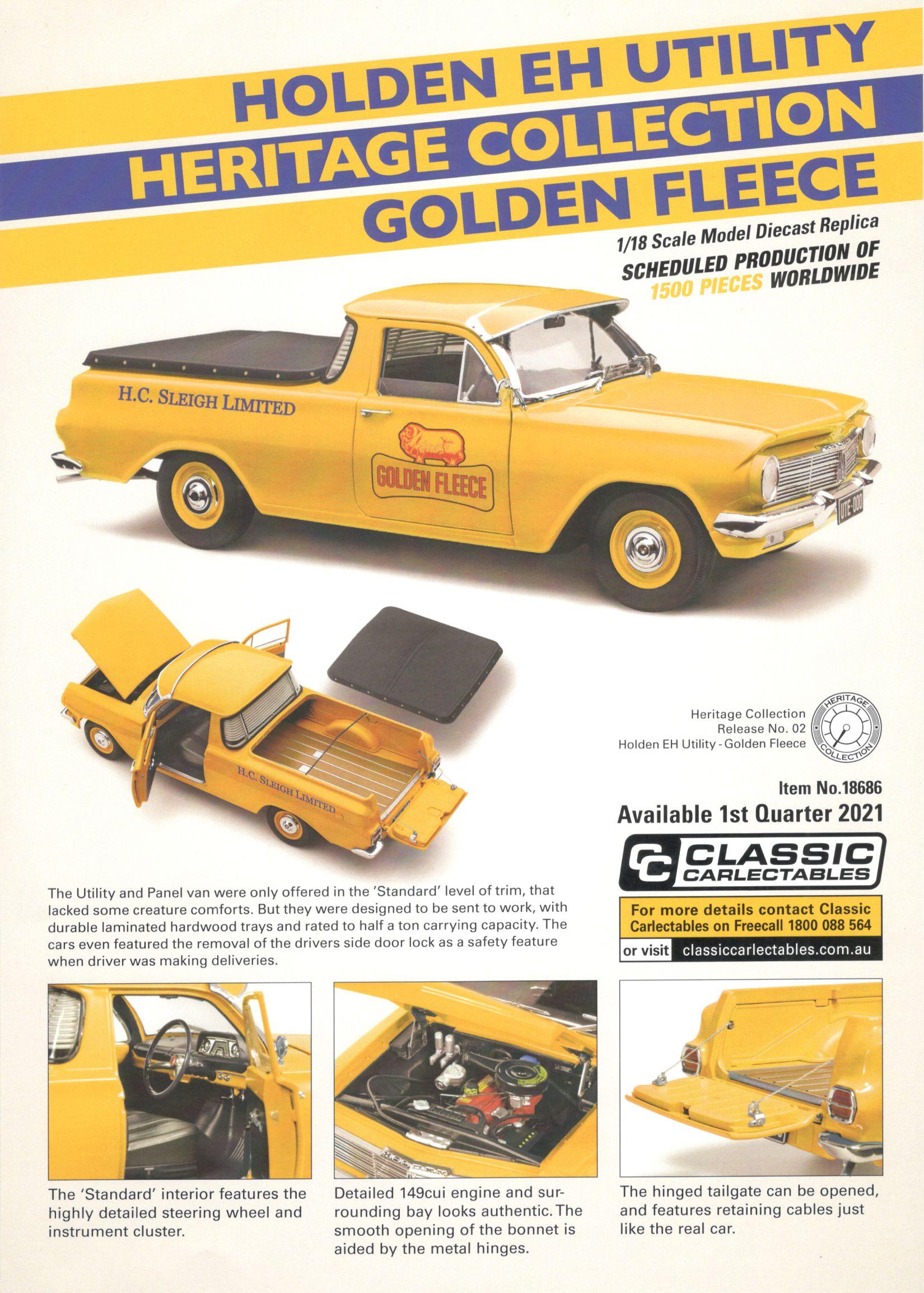 Classic Carlectables Holden EH Utility Heritage Collection Golden Fleece 18686