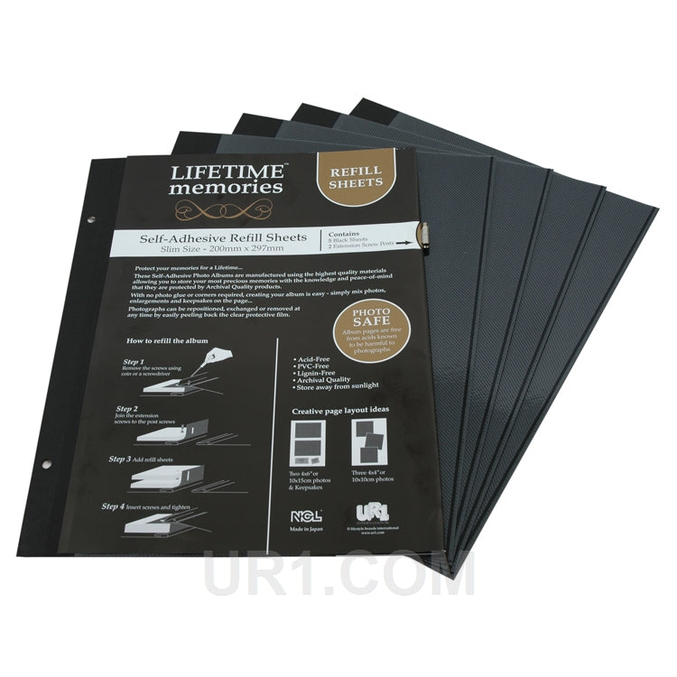 NCL Self Adhesive Refills A4 Slim 5 Black Sheets Photo Album