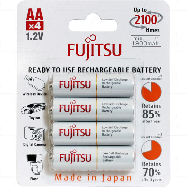 Fujitsu AA 1900mAh NiMH Rechargeable Battery 4 Pack