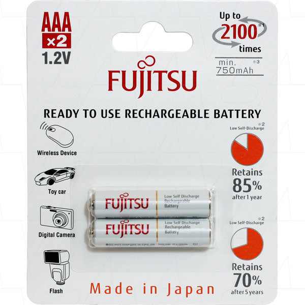 Fujitsu AAA 700mAh NiMH Rechargeable Battery 2 Pack