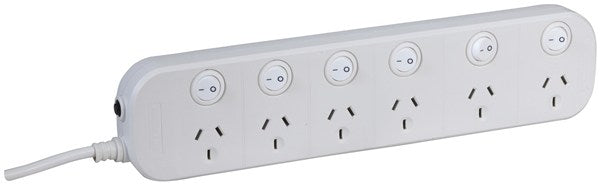 6 way Powerboard with 6 switches and Surge Overload Protection